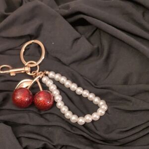Elegant Pearl and Red Charm Keychain